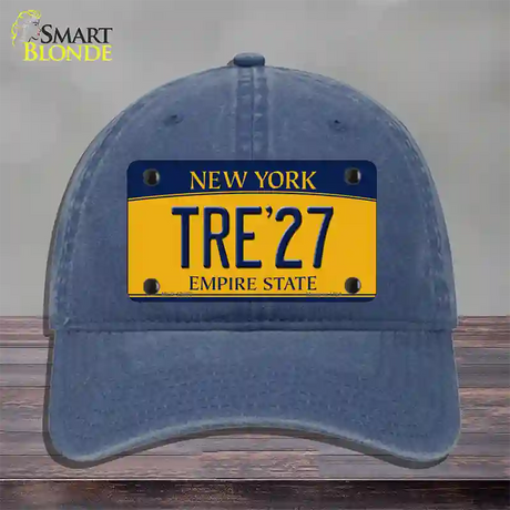 Tre 27 New York Yellow Novelty License Plate Hat Tag Unconstructed Cotton / Navy