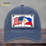 Philippines US Crossed Flag Novelty License Plate Hat Tag Unconstructed Cotton / Navy