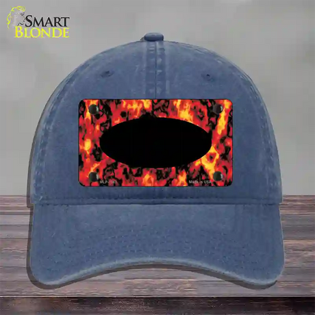 Fire Explosion With Black Center Oval Novelty License Plate Hat Unconstructed Cotton / Navy