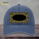 Green Camo Oval With Black Oval Center Novelty License Plate Hat Unconstructed Cotton / Navy