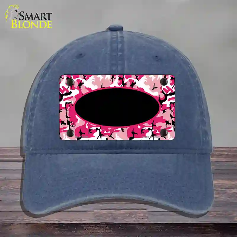 Pink Camo With Black Center Oval Novelty License Plate Hat Unconstructed Cotton / Navy