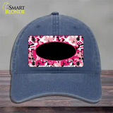 Pink Camo With Black Center Oval Novelty License Plate Hat Unconstructed Cotton / Navy