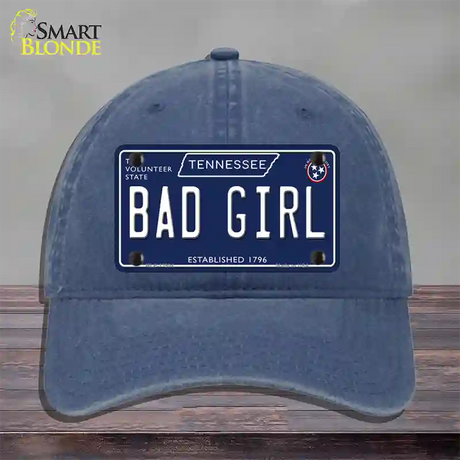 Bad Girl Tennessee Blue Novelty License Plate Hat Tag Unconstructed Cotton / Navy