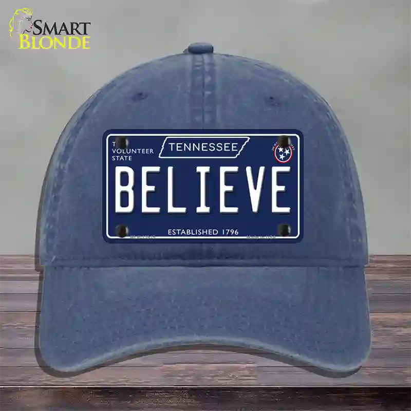 Believe Tennessee Blue Novelty License Plate Hat Tag Unconstructed Cotton / Navy