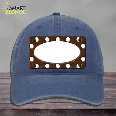 White Brown Polka Dot Center Oval Novelty License Plate Hat Unconstructed Cotton / Navy