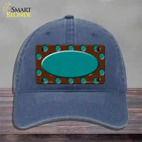 Teal Brown Polka Dot Center Oval Novelty License Plate Hat Unconstructed Cotton / Navy