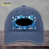 Blue Camo With Black Center Oval Novelty License Plate Hat Unconstructed Cotton / Navy