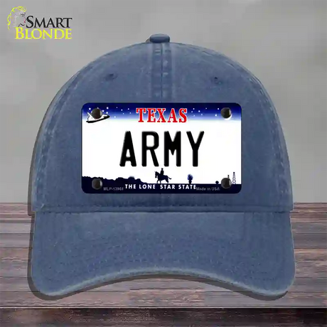 Texas Army Novelty License Plate Hat Tag Unconstructed Cotton / Navy