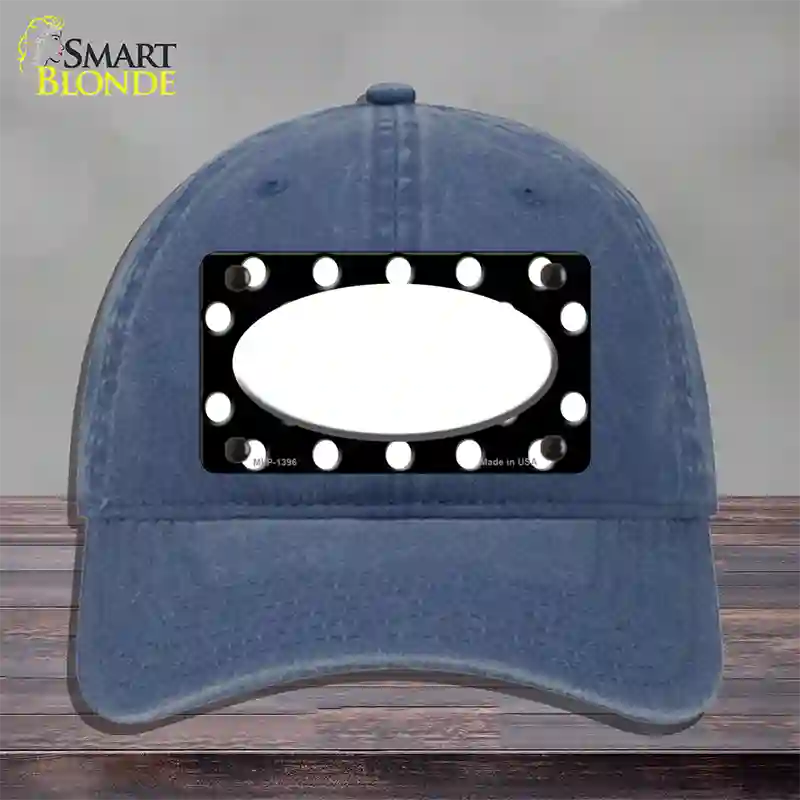 White Black Polka Dot Center Oval Novelty License Plate Hat Unconstructed Cotton / Navy