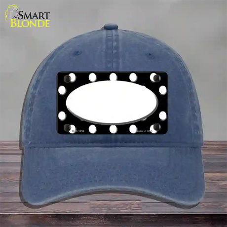 White Black Polka Dot Center Oval Novelty License Plate Hat Unconstructed Cotton / Navy