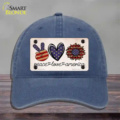 Peace Love America Novelty License Plate Hat Tag Unconstructed Cotton / Navy