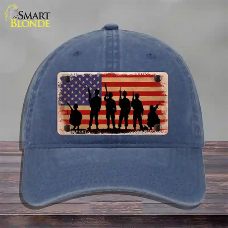 Military Soldiers American Flag Novelty License Plate Hat Tag Unconstructed Cotton / Navy