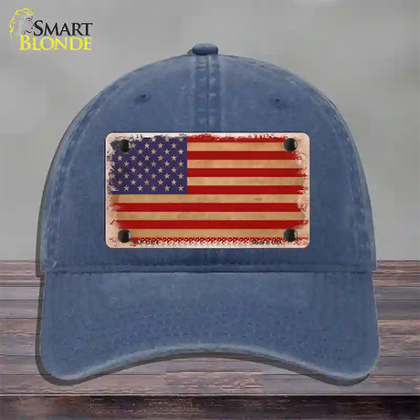 Grunge American Flag Novelty License Plate Hat Tag Unconstructed Cotton / Navy