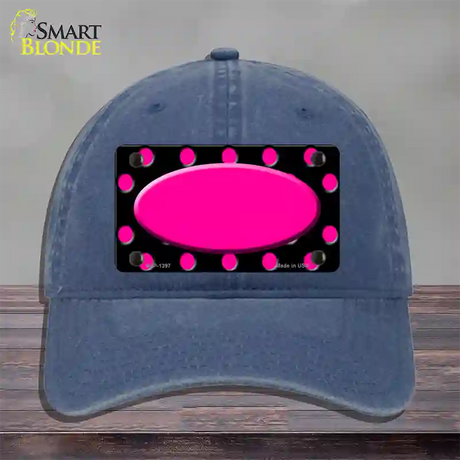 Pink Black Polka Dot Pink Center Oval Black Novelty License Plate Hat Unconstructed Cotton / Navy