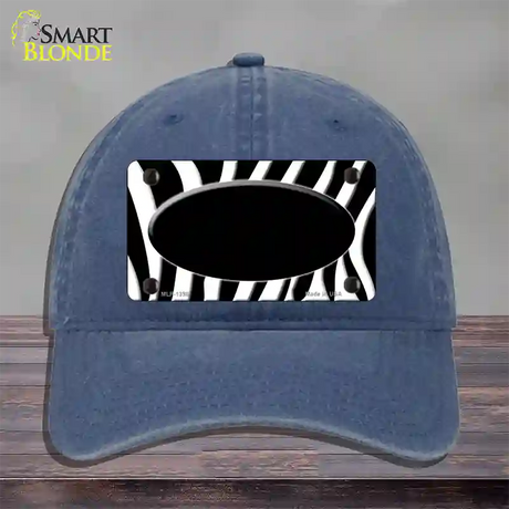 Black White Zebra Center Oval Novelty License Plate Hat Unconstructed Cotton / Navy