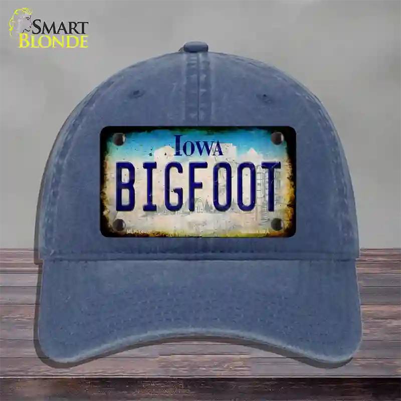 Bigfoot Iowa Novelty License Plate Hat Tag Unconstructed Cotton / Navy