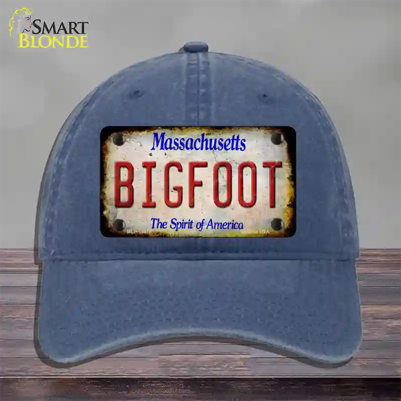 Bigfoot Massachusetts Novelty License Plate Hat Tag Unconstructed Cotton / Navy