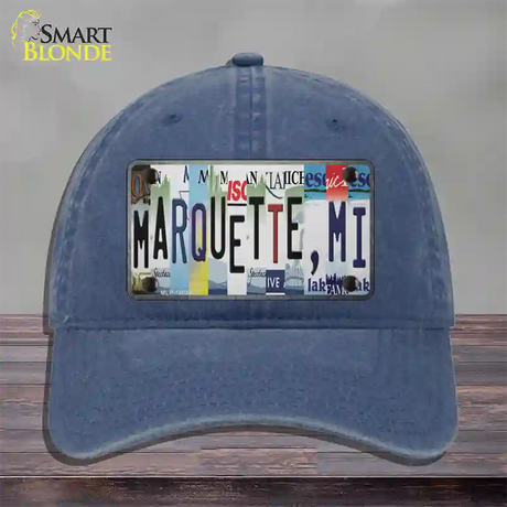 Marquette MI Strip Art Novelty License Plate Hat Tag Unconstructed Cotton / Navy