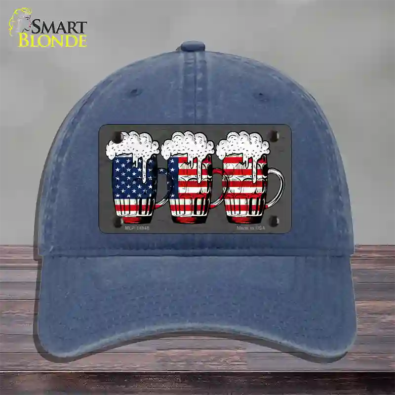 Three Beers America Novelty License Plate Hat Unconstructed Cotton / Navy