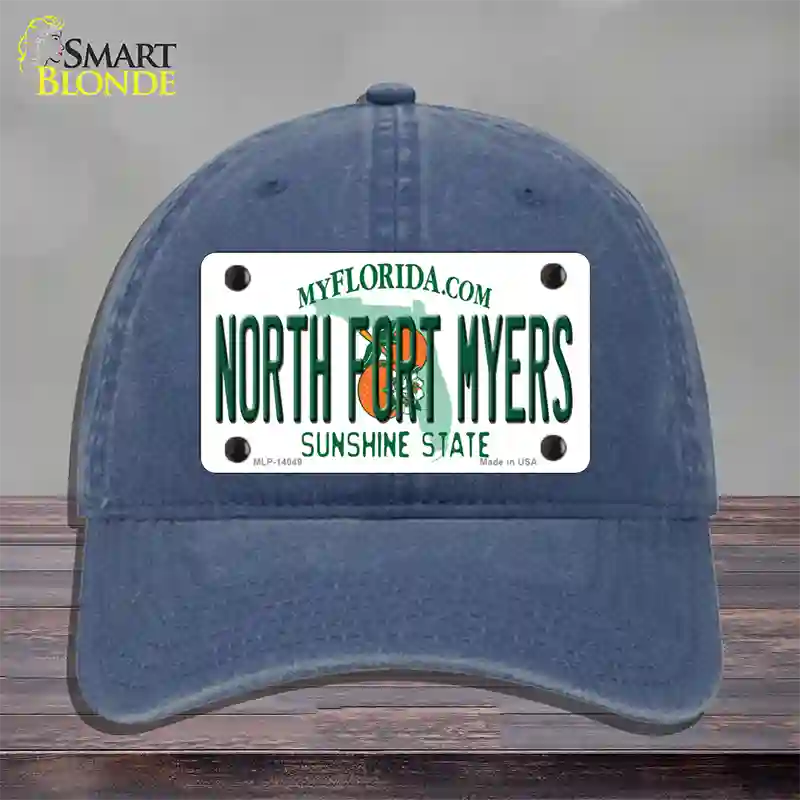 North Fort Myers Florida Novelty License Plate Hat Unconstructed Cotton / Navy