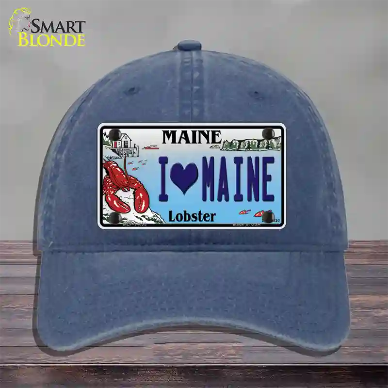 I Heart Maine Lobster Novelty License Plate Hat Unconstructed Cotton / Navy