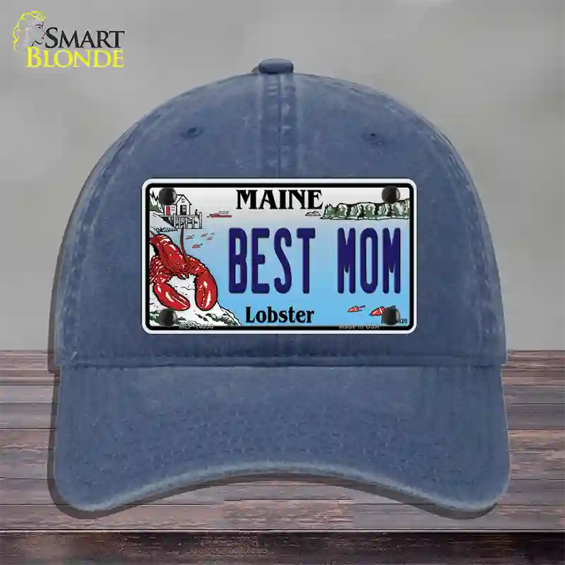 Best Mom Maine Lobster Novelty License Plate Hat Unconstructed Cotton / Navy