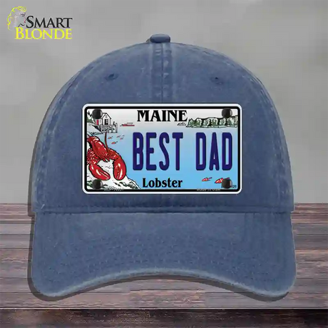 Best Dad Maine Lobster Novelty License Plate Hat Unconstructed Cotton / Navy