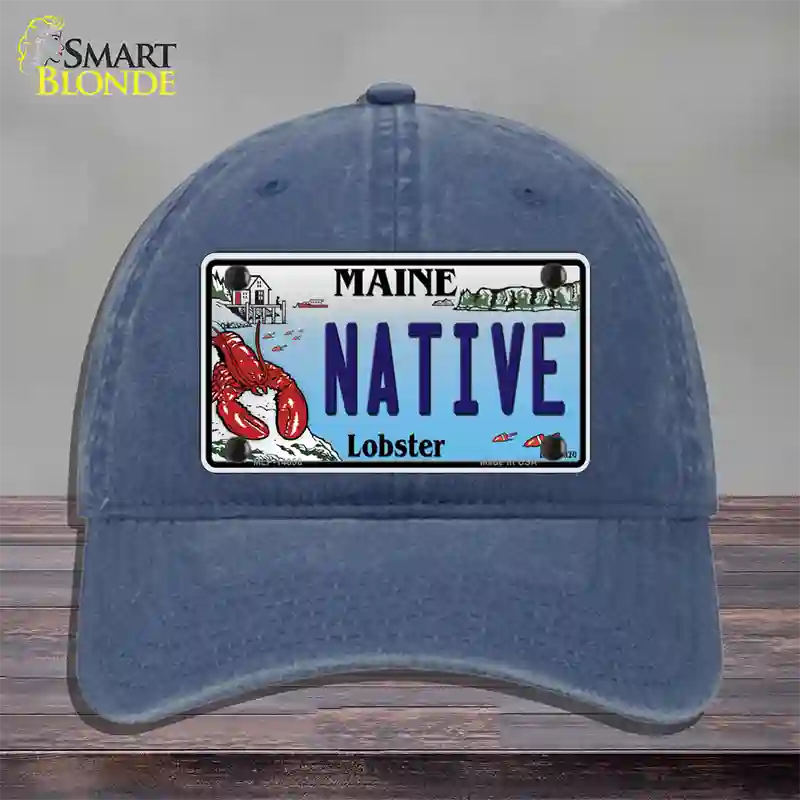 Native Maine Lobster Novelty License Plate Hat Unconstructed Cotton / Navy