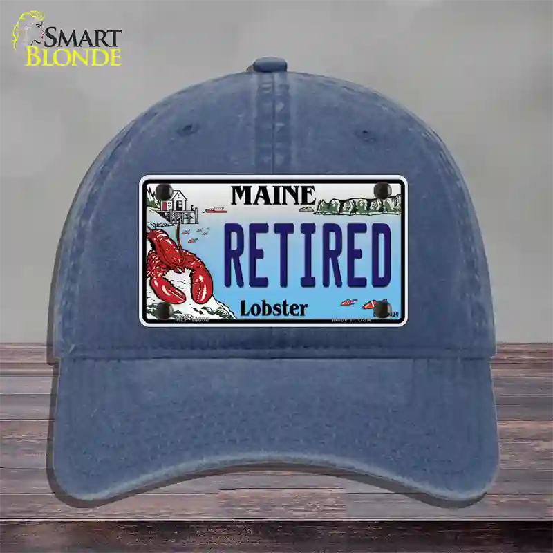 Retired Maine Lobster Novelty License Plate Hat Unconstructed Cotton / Navy