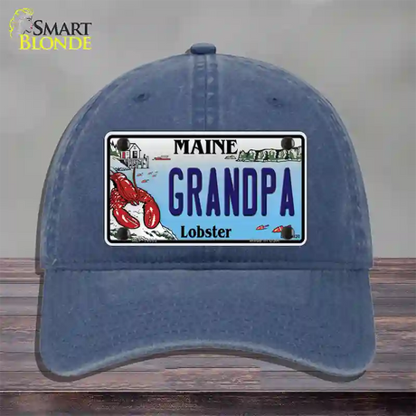 Grandpa Maine Lobster Novelty License Plate Hat Unconstructed Cotton / Navy