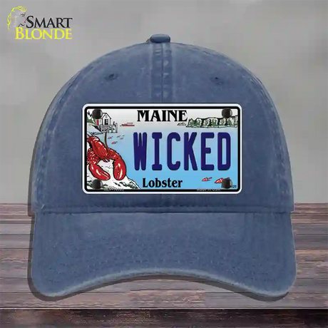 Wicked Maine Lobster Novelty License Plate Hat Unconstructed Cotton / Navy