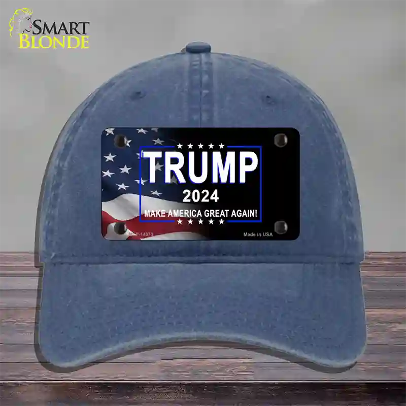 Trump 2024 Flag | Black Novelty License Plate Hat Unconstructed Cotton / Navy