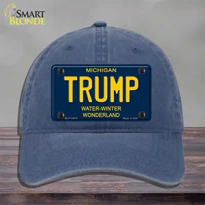 Trump Michigan Blue Novelty License Plate Hat Unconstructed Cotton / Navy