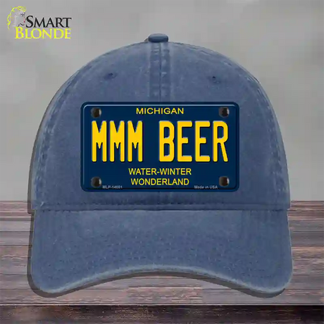 Mmm Beer Michigan Blue Novelty License Plate Hat Unconstructed Cotton / Navy