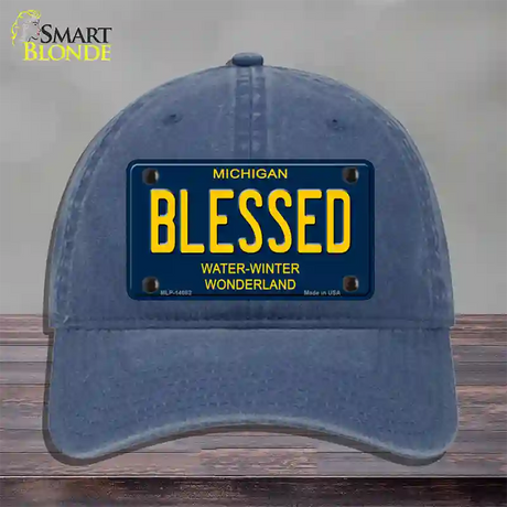 Blessed Michigan Blue Novelty License Plate Hat Unconstructed Cotton / Navy