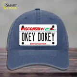 Okey Dokey Wisconsin State Background Novelty License Plate Hat Unconstructed Cotton / Navy