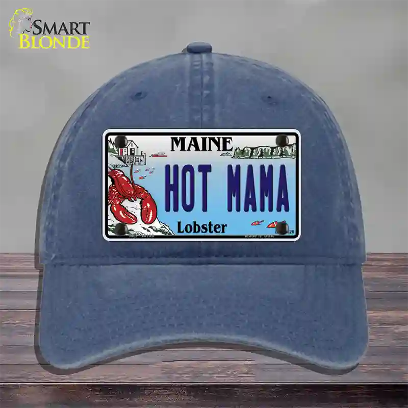 Hot Mama Maine Lobster Novelty License Plate Hat Unconstructed Cotton / Navy