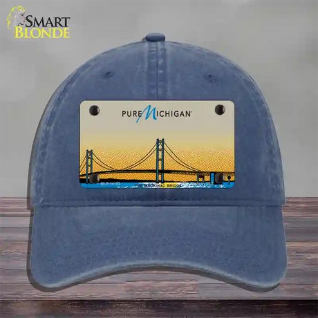 Pure Michigan Mackinac Bridge Novelty License Plate Hat Unconstructed Cotton / Navy