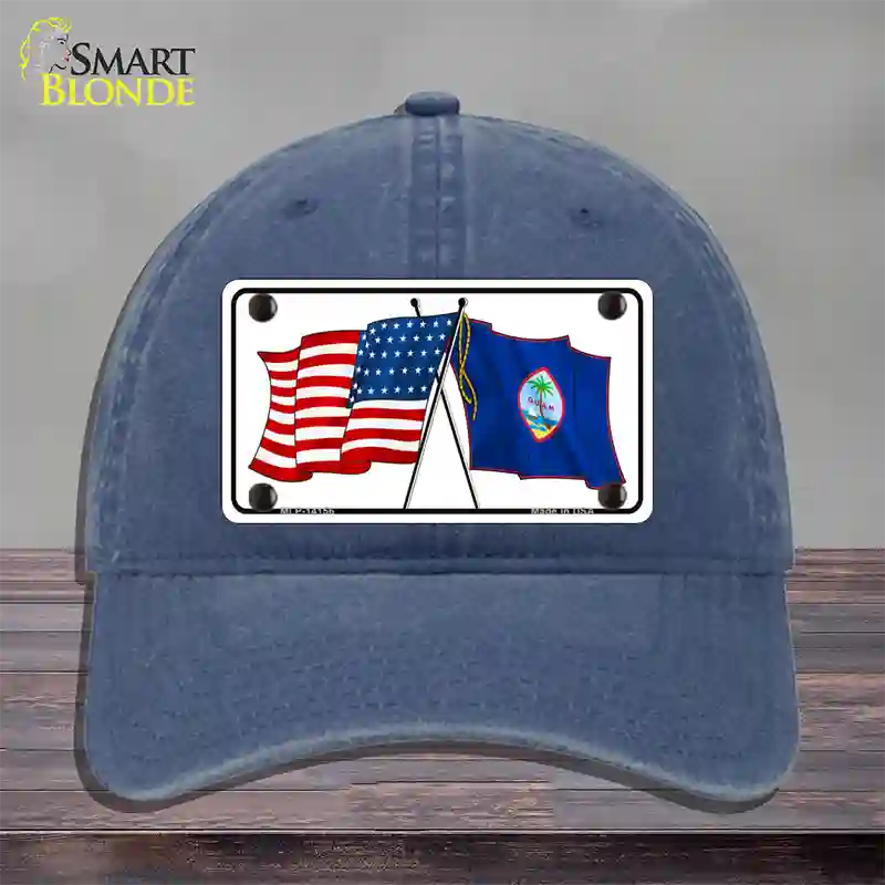 Guam Crossed US Flag Novelty License Plate Hat Unconstructed Cotton / Navy