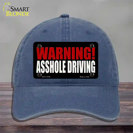 Warning Asshole Driving Novelty License Plate Hat Unconstructed Cotton / Navy