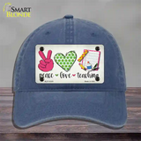 Peace Love Teaching Novelty License Plate Hat Unconstructed Cotton / Navy