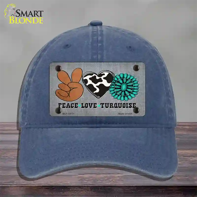 Peace Love Turquoise Novelty License Plate Hat Unconstructed Cotton / Navy