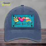 Peace Love Surf Novelty License Plate Hat Unconstructed Cotton / Navy