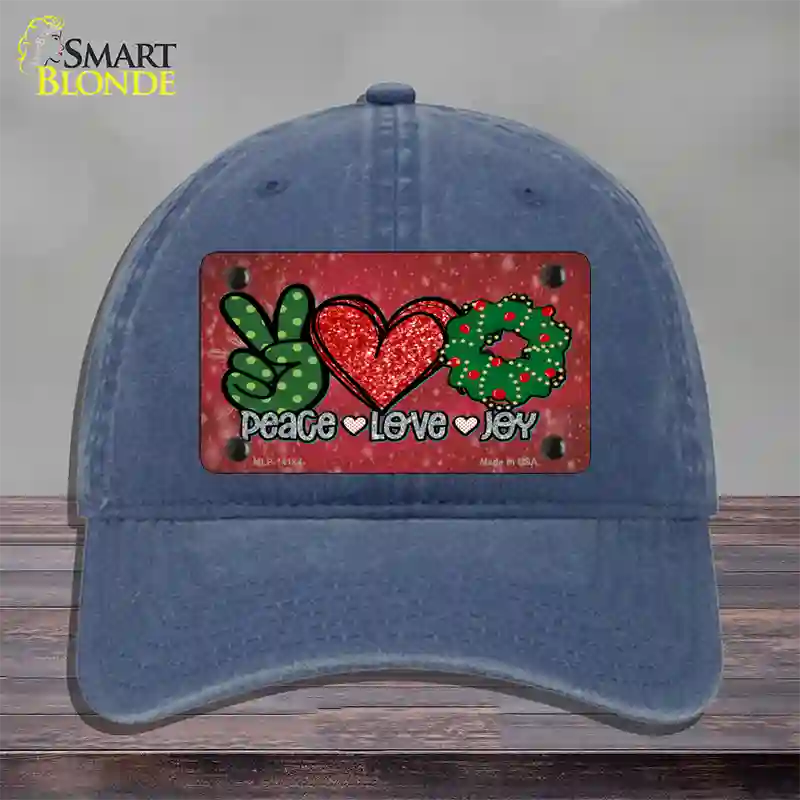 Peace Love Joy Novelty License Plate Hat Unconstructed Cotton / Navy