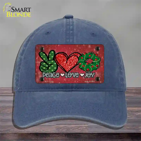 Peace Love Joy Novelty License Plate Hat Unconstructed Cotton / Navy