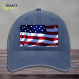 American Flag Wavy Novelty License Plate Hat Unconstructed Cotton / Navy