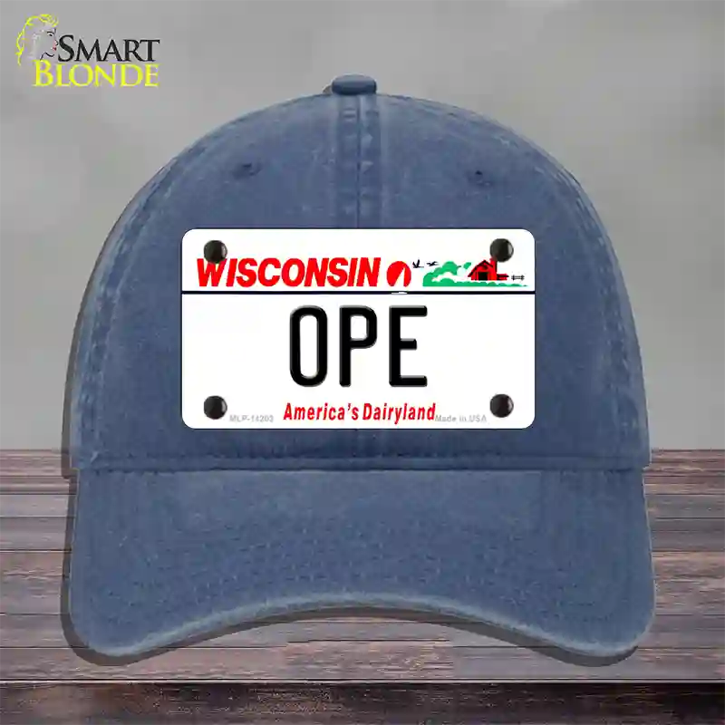 Ope Wisconsin Novelty License Plate Hat Unconstructed Cotton / Navy