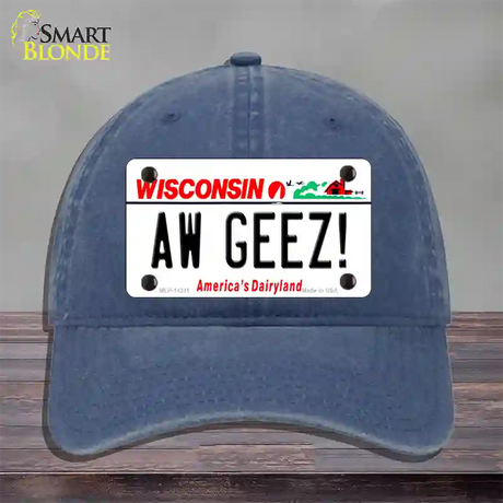 Aw Geez Wisconsin Novelty License Plate Hat Unconstructed Cotton / Navy