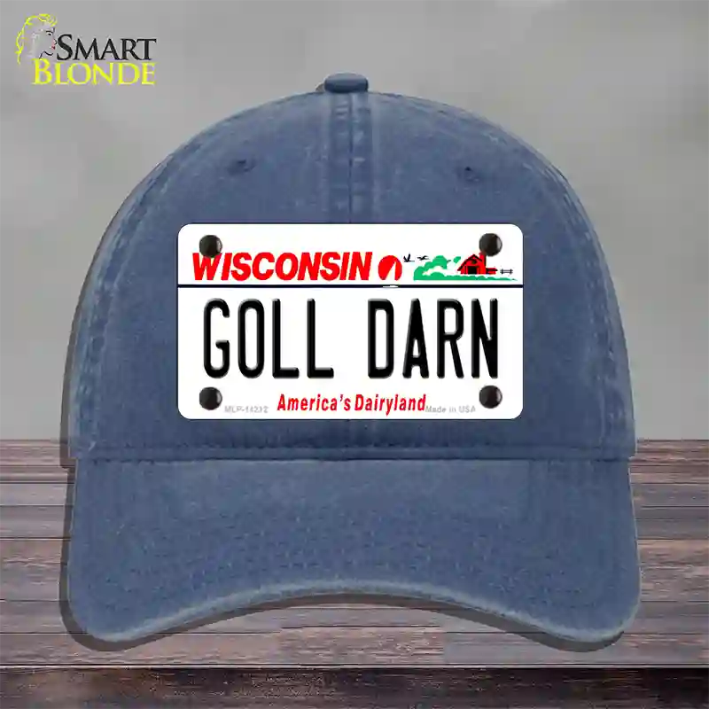 Goll Darn Wisconsin Novelty License Plate Hat Unconstructed Cotton / Navy