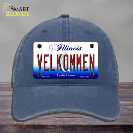 Velkommen Illinois Novelty License Plate Hat Unconstructed Cotton / Navy